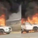 देवरिया में चलती कार में लगी आग, कार सवारों ने कूदकर बचाई जान