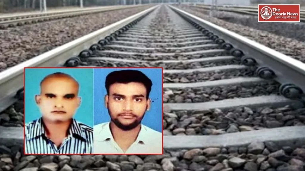 Father and son on the railway track in Deoria