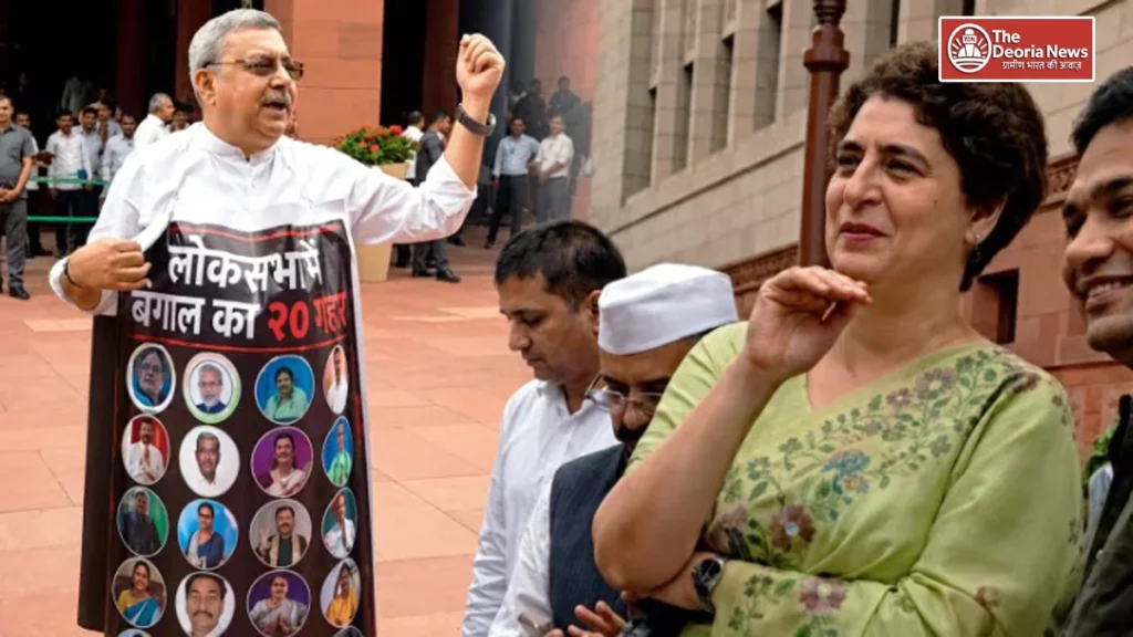 Priyanka Gandhi in the Parliament complex.